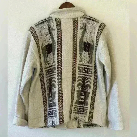 Vintage Women’s Sz L Cream Wool Button-up Jacket Alpaca Native Western Design - Picture 2 of 14